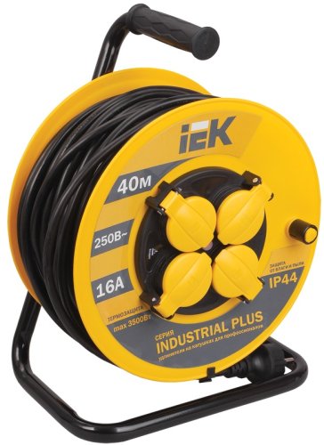 Удлинитель на катушке с заземлением IEK Industrial Plus 4х40м 16А 3500Вт IP44 картинка 